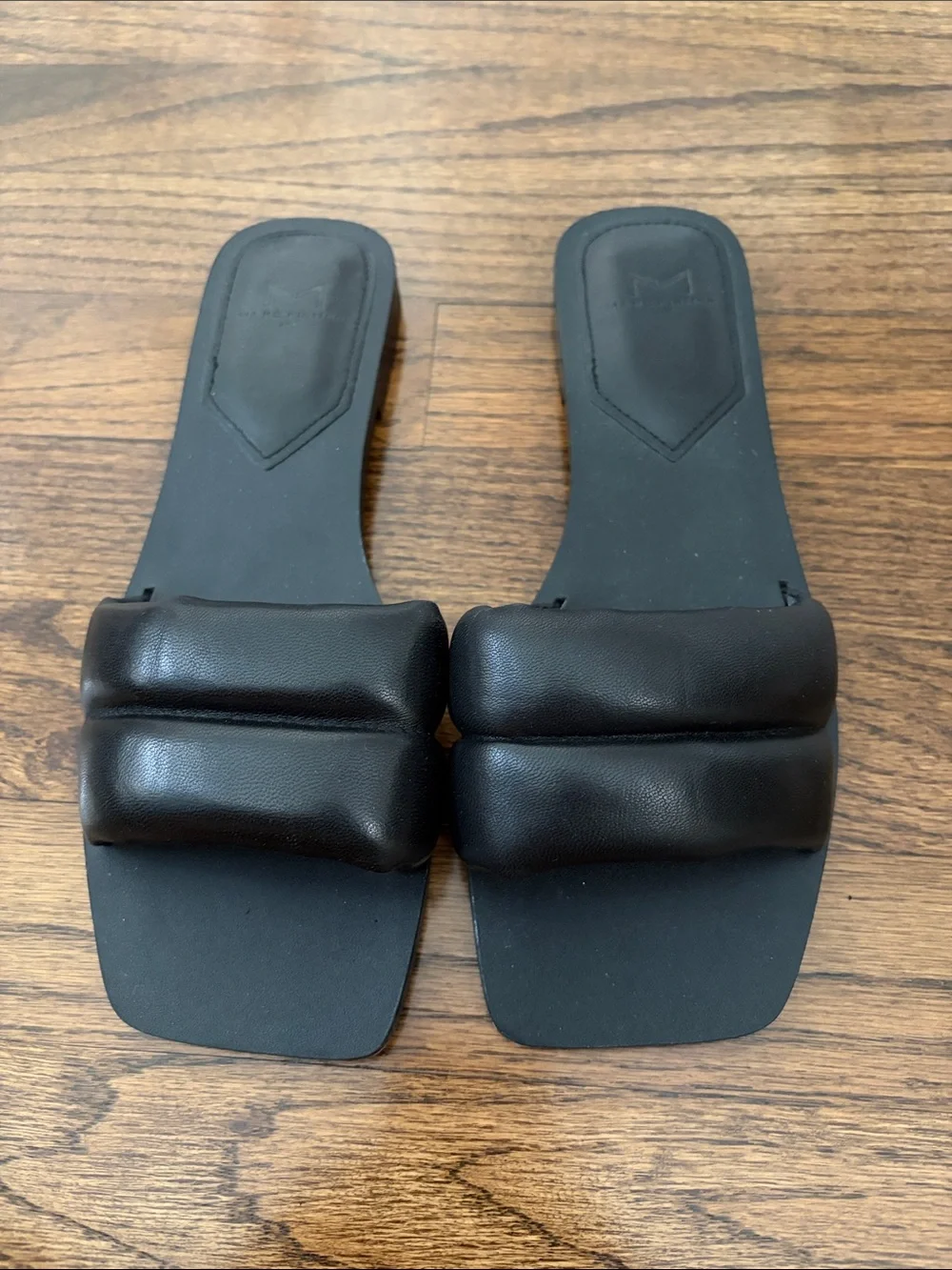 Marc Fisher LTD Ralla Black Leather Slide Sandals